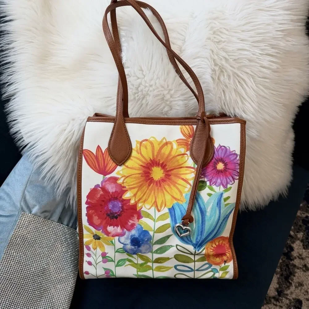 BRIGHTON Large Purse/Tote bag Floral Violet Suncatcher w/ keychain - Picture 2 of 11